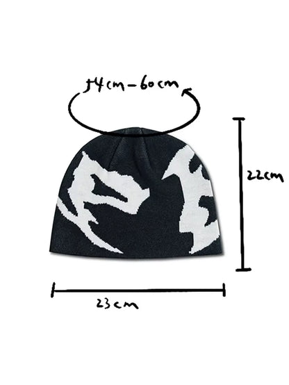 Women'S Beanie Runes Graphic Y2K Streetwear Winter Hat Pullover Jacquard Knit Harajuku Fashion Aesthetic Warm Unisex Accessories