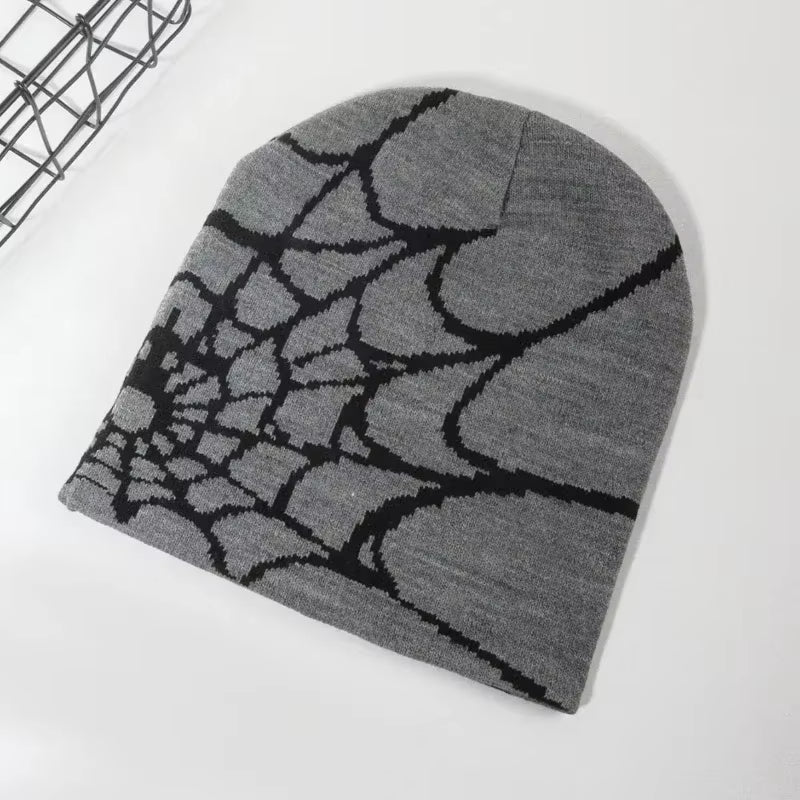 Knitting Spider Web Design Hat Skullies Beanies for Men Women Pullover Pile Cap Y2K Goth Warm Beanie Hats New Hip-Hop Street Cap