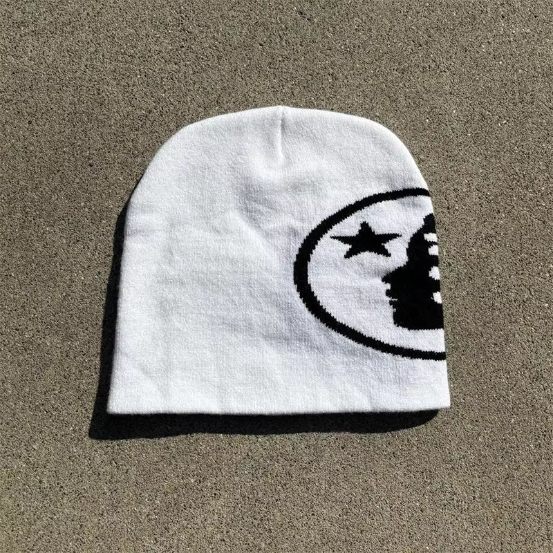 Men'S Hat Beanie Graphic Y2K Knitted Letter Korean Fashion Harajuku Streetwear Wool Winter Pullover Jacquard Unisex Accessories