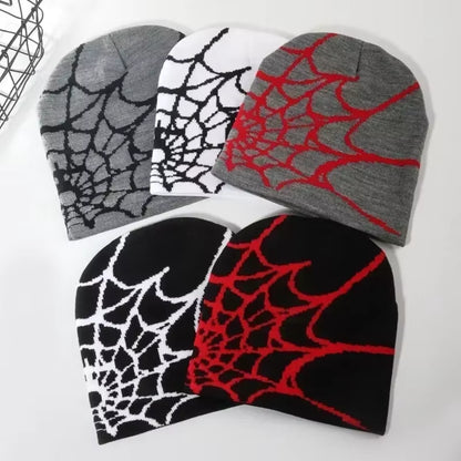 Knitting Spider Web Design Hat Skullies Beanies for Men Women Pullover Pile Cap Y2K Goth Warm Beanie Hats New Hip-Hop Street Cap