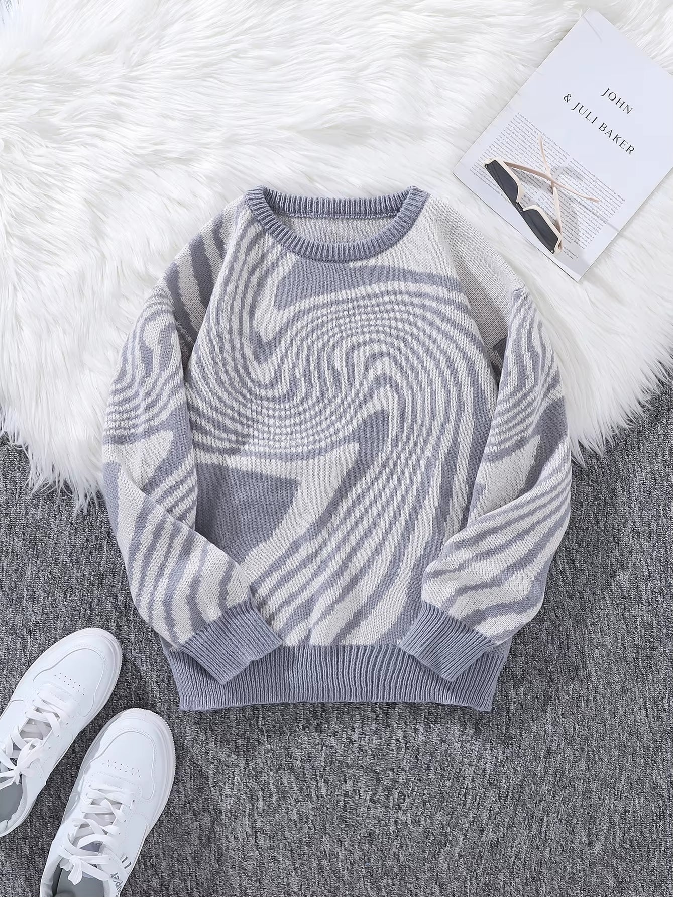 New Popular Autumn and Winter Maze Jacquard Pattern Pullover Sweater Casual round Neck Contrast Color Knitted Men'S Pullover