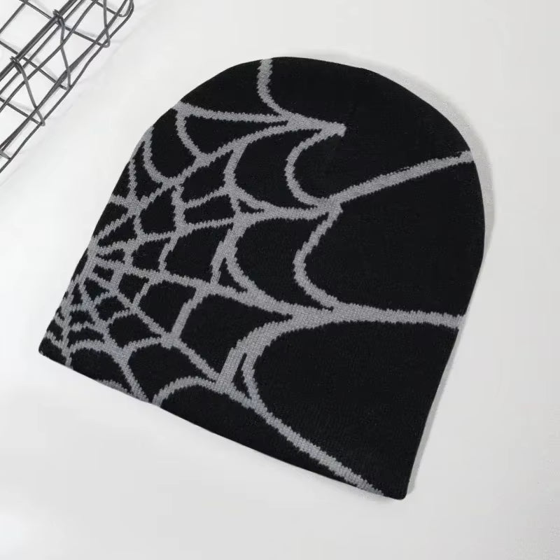 Knitting Spider Web Design Hat Skullies Beanies for Men Women Pullover Pile Cap Y2K Goth Warm Beanie Hats New Hip-Hop Street Cap