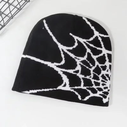 Knitting Spider Web Design Hat Skullies Beanies for Men Women Pullover Pile Cap Y2K Goth Warm Beanie Hats New Hip-Hop Street Cap