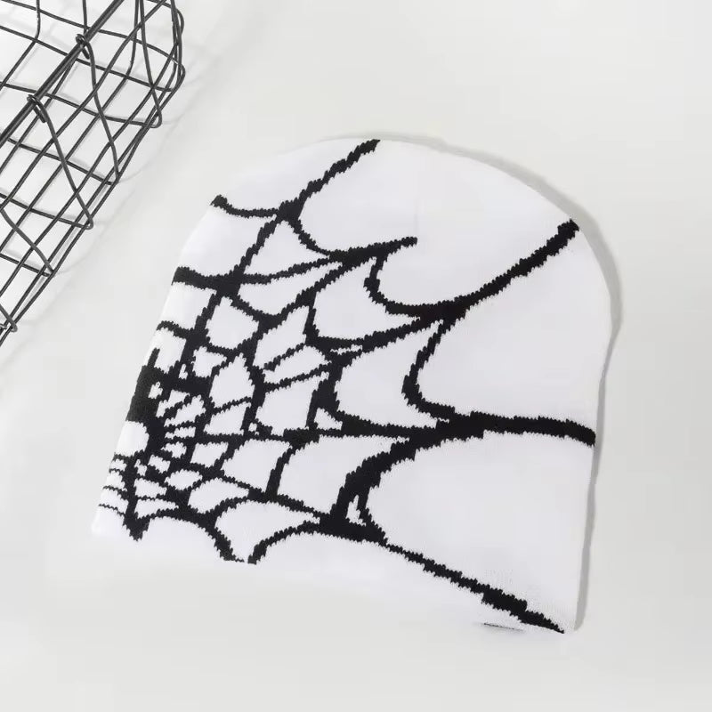 Knitting Spider Web Design Hat Skullies Beanies for Men Women Pullover Pile Cap Y2K Goth Warm Beanie Hats New Hip-Hop Street Cap